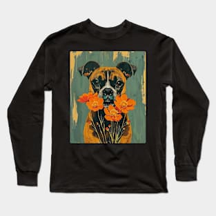 Boxer Dog Flowers Photo Art Design For Dog Onwer Long Sleeve T-Shirt